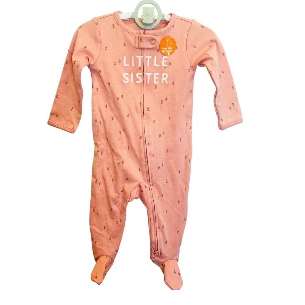 Carter's Just One You Sleeper Girls 9M Orange Little Sister 2-Way Zip Footed NWT